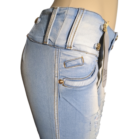 *NEW* Colombian Authentic High Rise Skinny Wash Distress Butt Lifter Blue Jeans - Picture 5 of 13